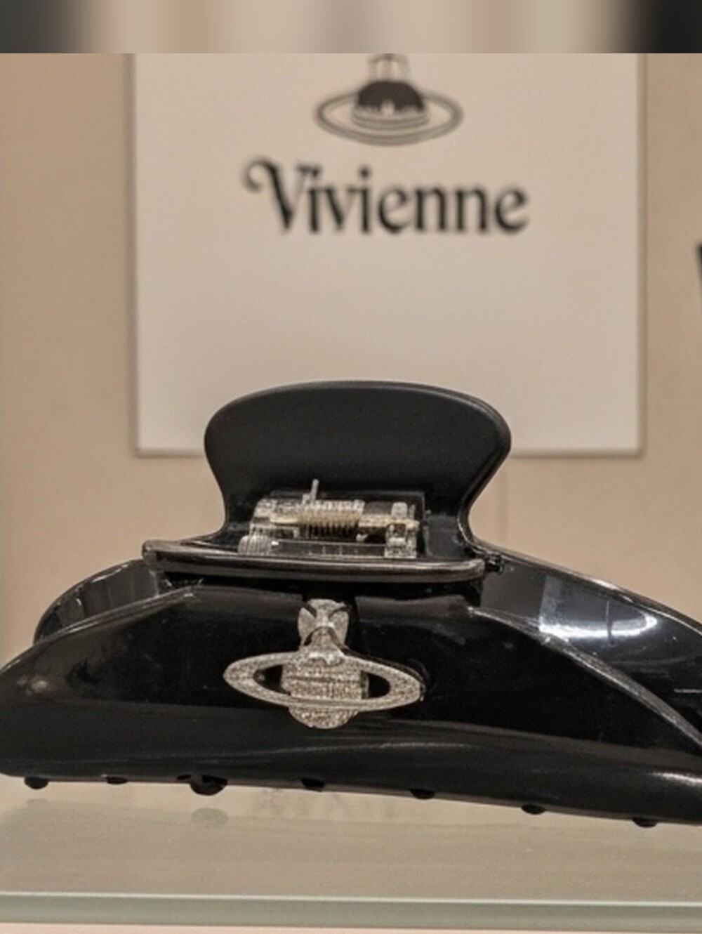 Vivienne Westwood Black Resin Logo Hair Claw with Crystal Orb